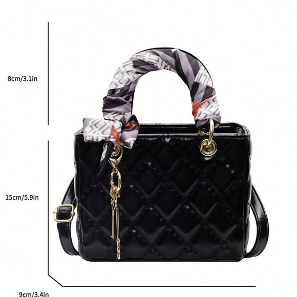 Black Vintage Women's Diamond Grid Crossbody Handbag - Picture 8 of 8